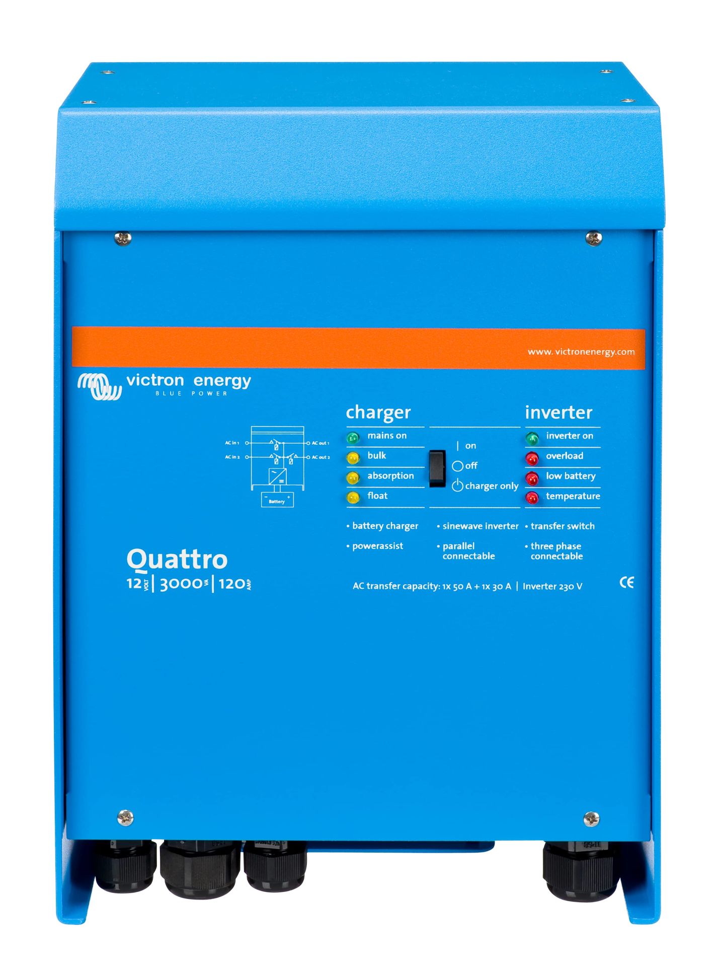 Victron İnvertör/Şarj Cihazı Quattro 12/3000/120-50/50 Inverter/Charger (QUA123020010)